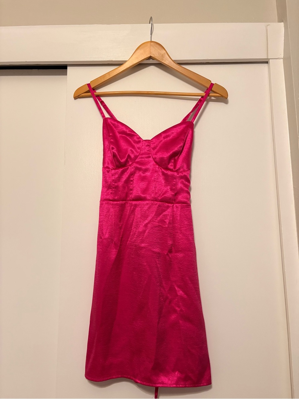 Fuchsia Satin Slip Dress with Spaghetti Straps